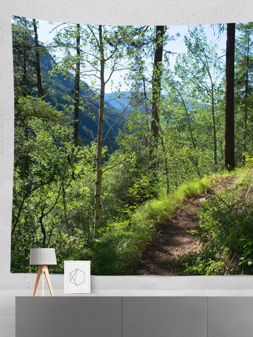 HUGE Tapestry - Hiking Trail Forest Scene 104x88 inches